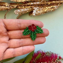 Load image into Gallery viewer, Christmas Holly Mini Brooch - Glitter