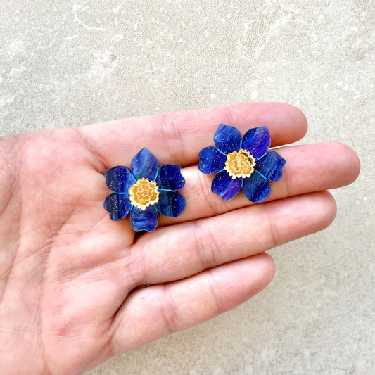 Cherry Blossom Stud Earrings - Midnight Blue