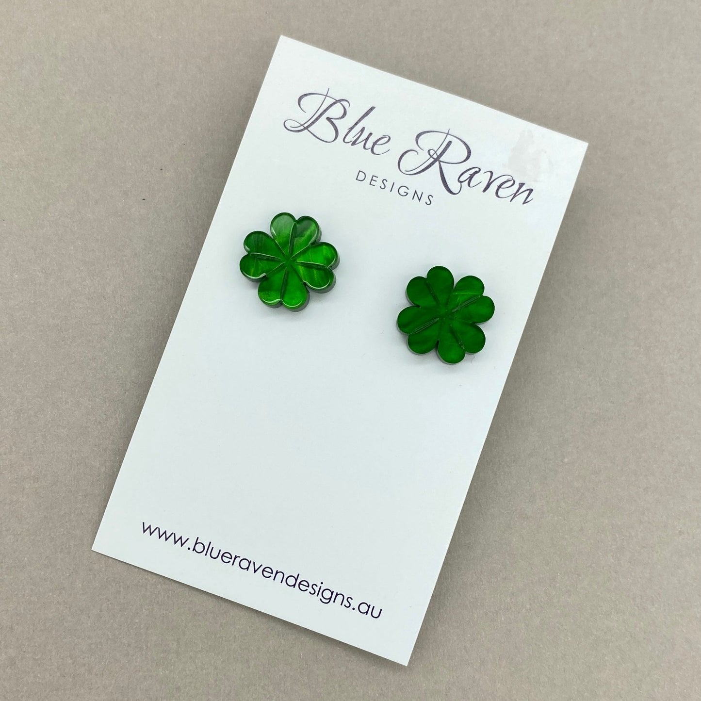 Four Leaf Clover studs - Green Marble (large)