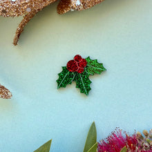 Load image into Gallery viewer, Christmas Holly Mini Brooch - Glitter