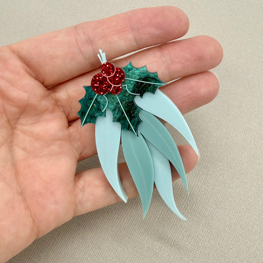 Christmas Gum Leaves Brooch