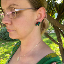 Load image into Gallery viewer, Christmas Holly Stud Earrings - Glitter