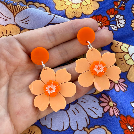 Vintage Flower Earrings - Orange