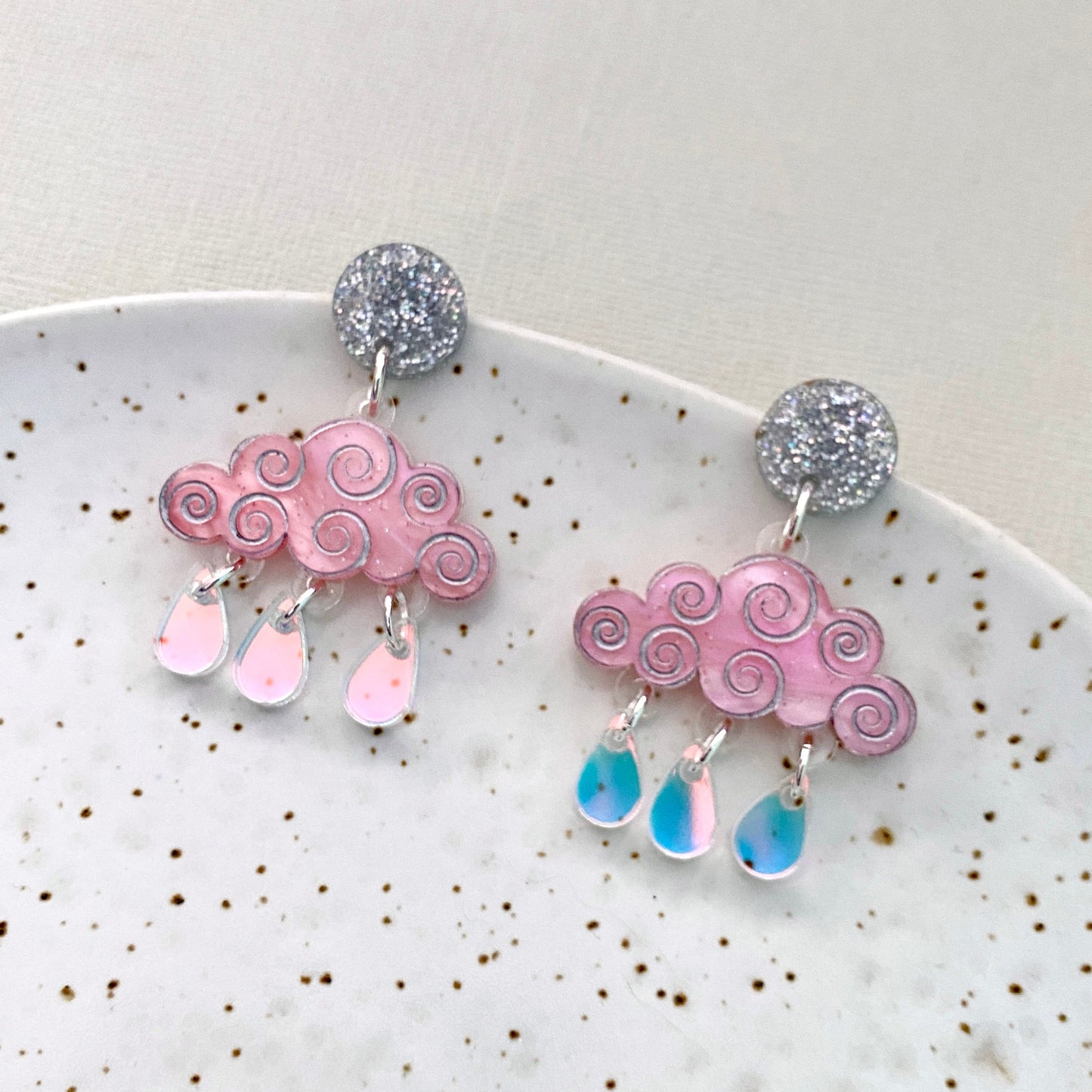 Rain Cloud Earrings - Light Pink
