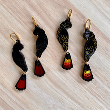 Load image into Gallery viewer, Red-Tailed Black Cockatoo Statement Earrings