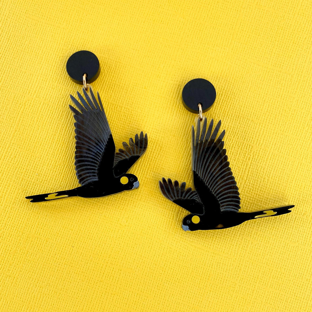 SECONDS Yellow-Tailed Black Cockatoo earrings