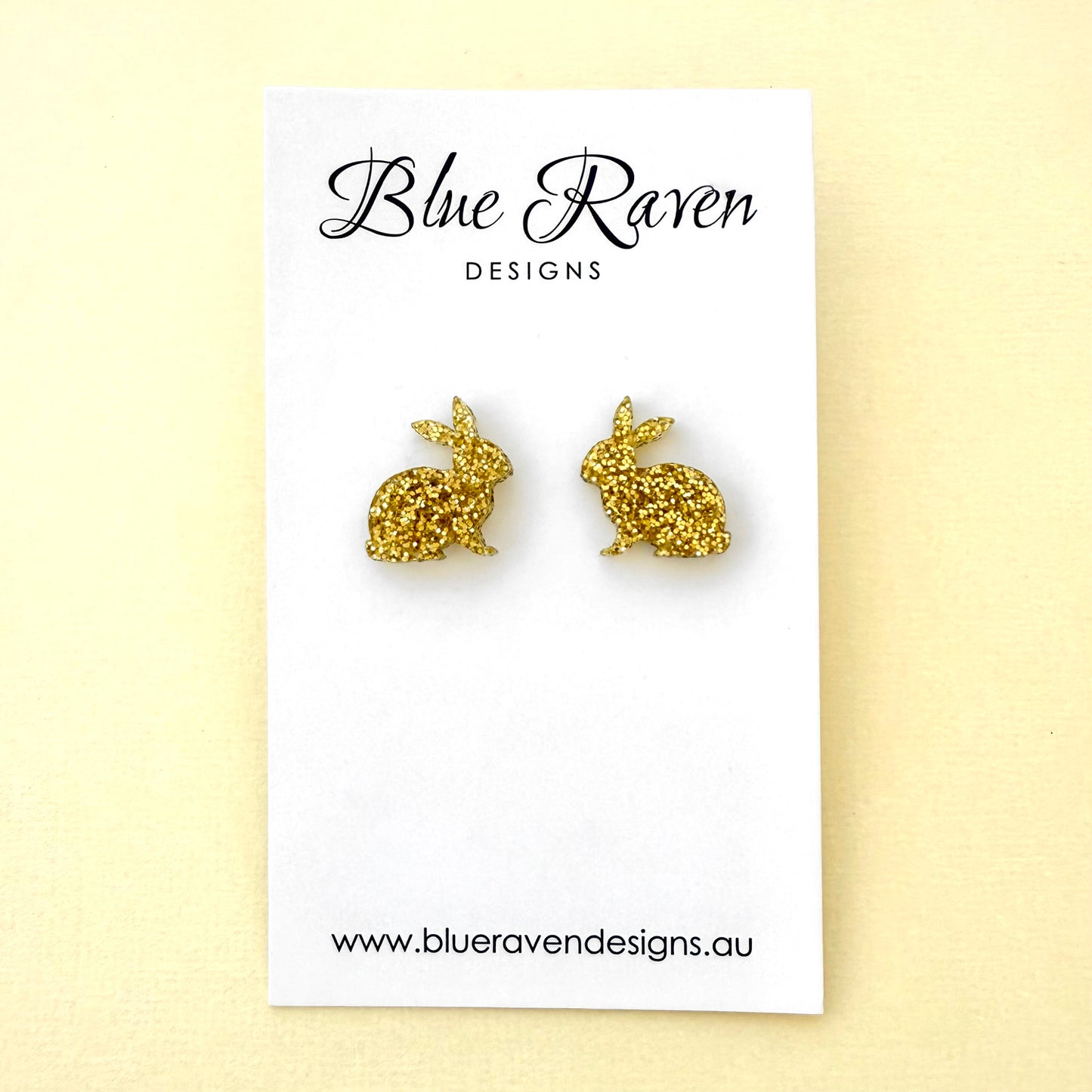 Bunny Rabbit Stud Earrings - Gold Glitter