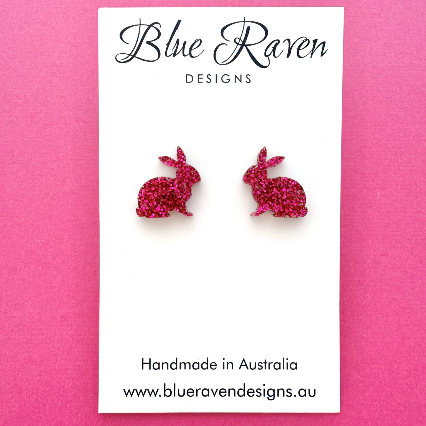 Bunny Rabbit Stud Earrings - Fuchsia Glitter