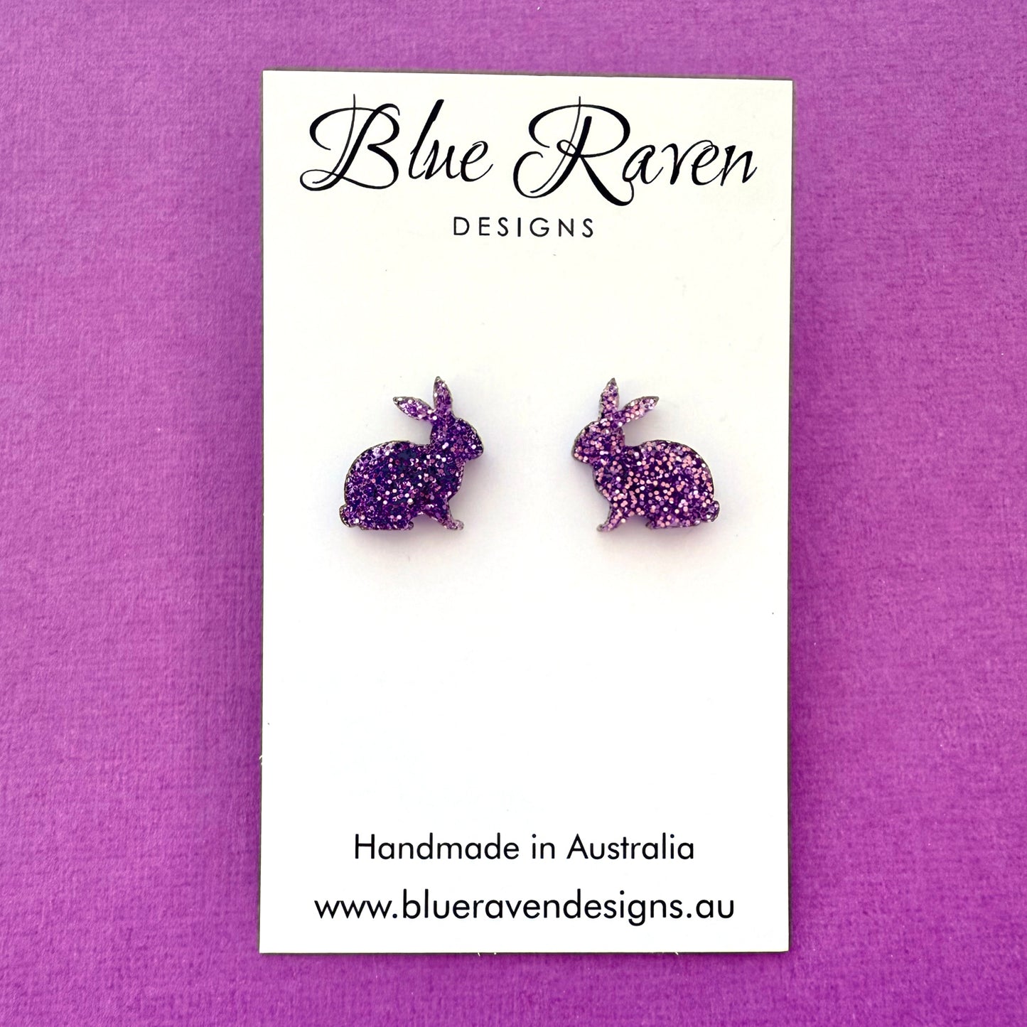 Bunny Rabbit Stud Earrings - Purple Glitter