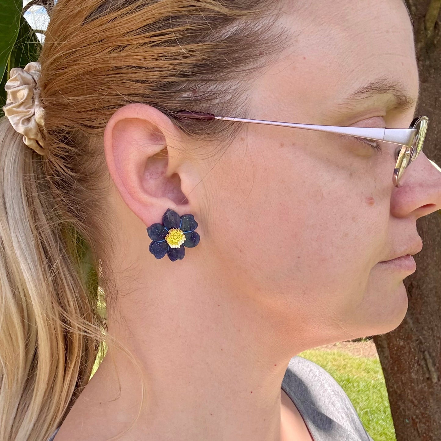 Cherry Blossom Stud Earrings - Midnight Blue