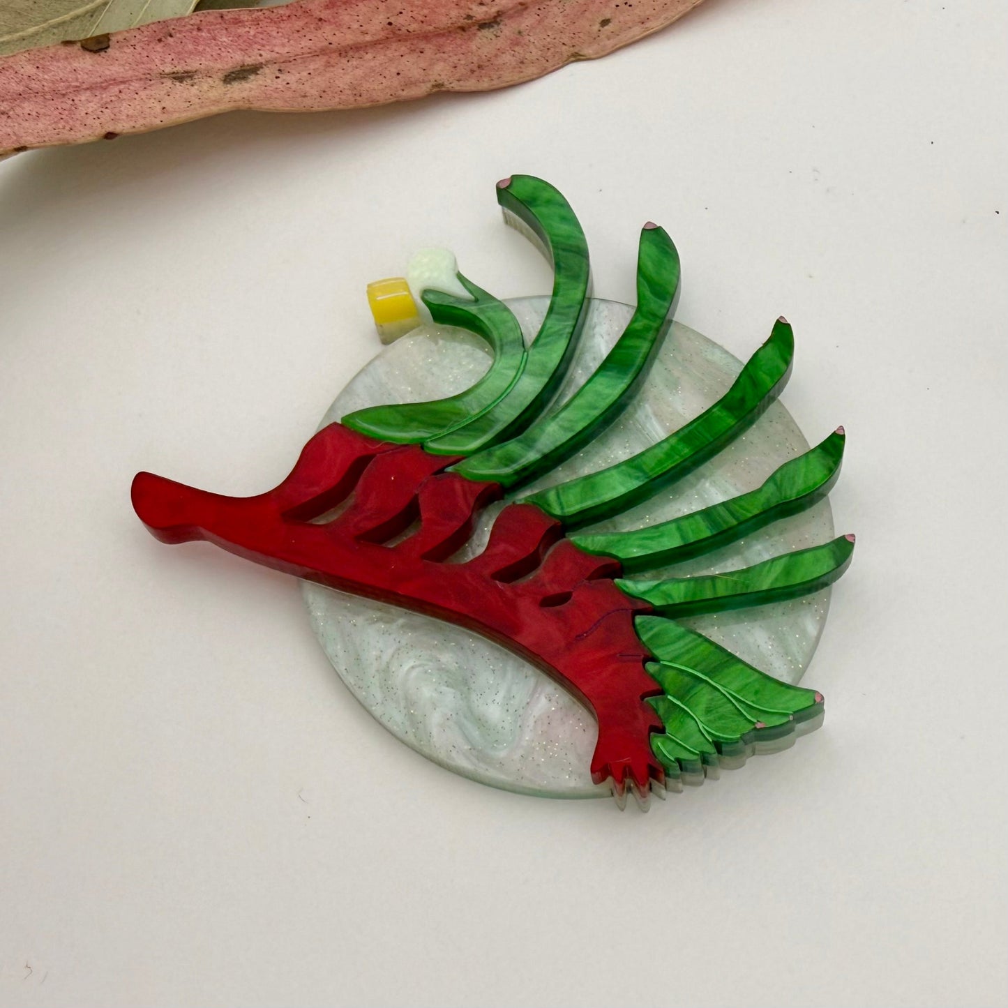 Red and Green Kangaroo Paw Brooch