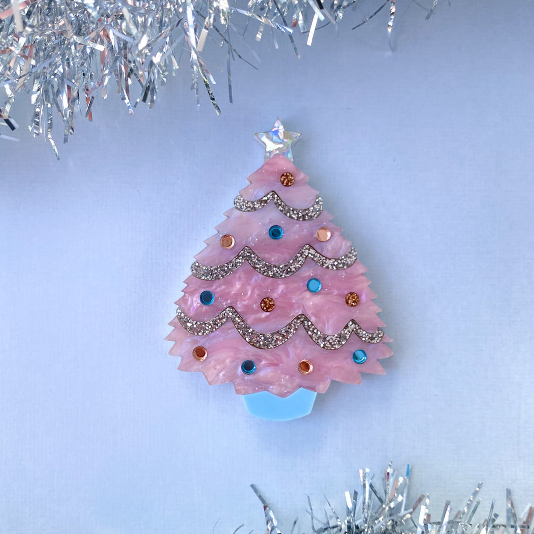 Pink Christmas Tree brooch