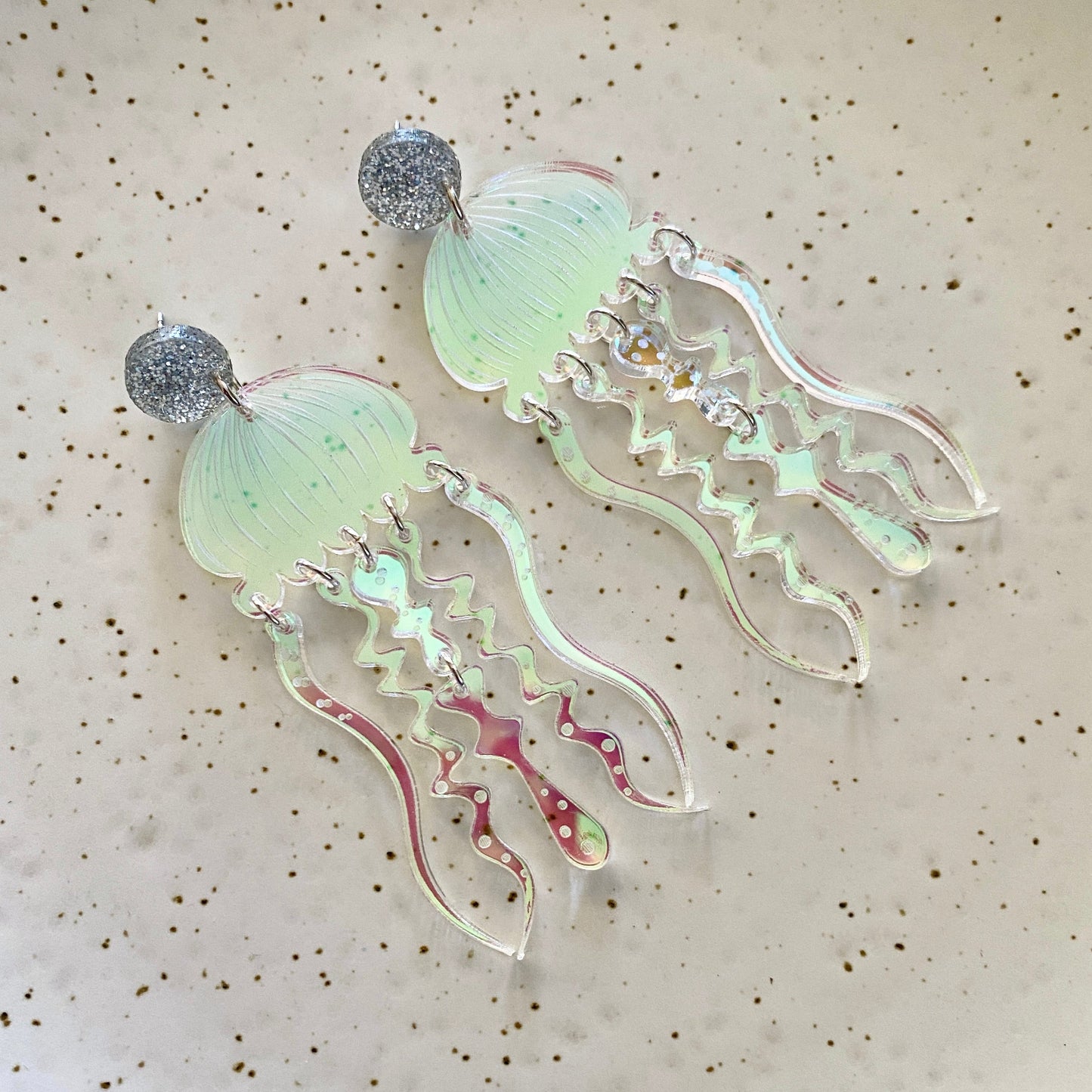 Giant Jellyfish Statement Earrings - Iridescent