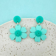 Load image into Gallery viewer, Vintage Flower Earrings - Aqua