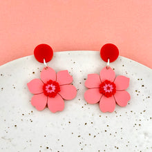 Load image into Gallery viewer, Vintage Flower Earrings - Red