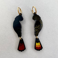 Load image into Gallery viewer, Red-Tailed Black Cockatoo Statement Earrings