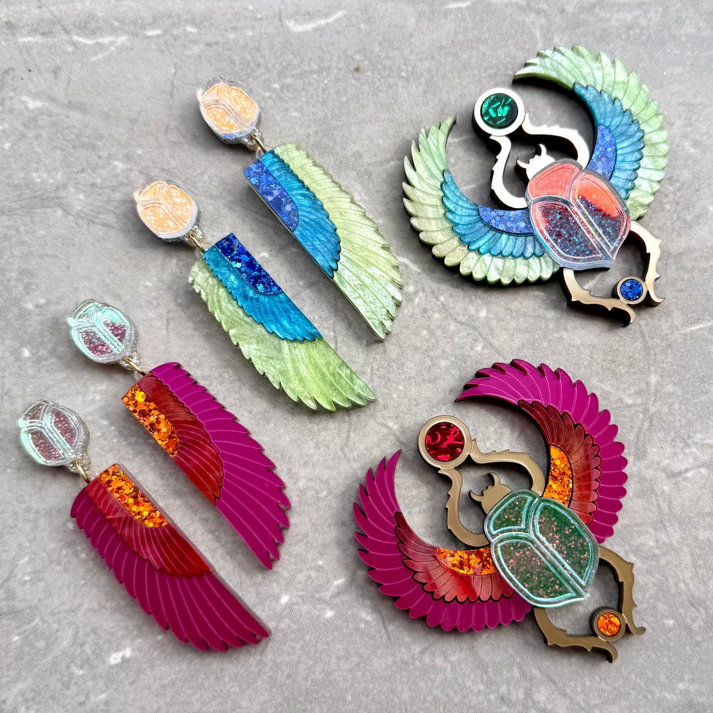 Preorder Scarab Wing Earrings - Pink/Red