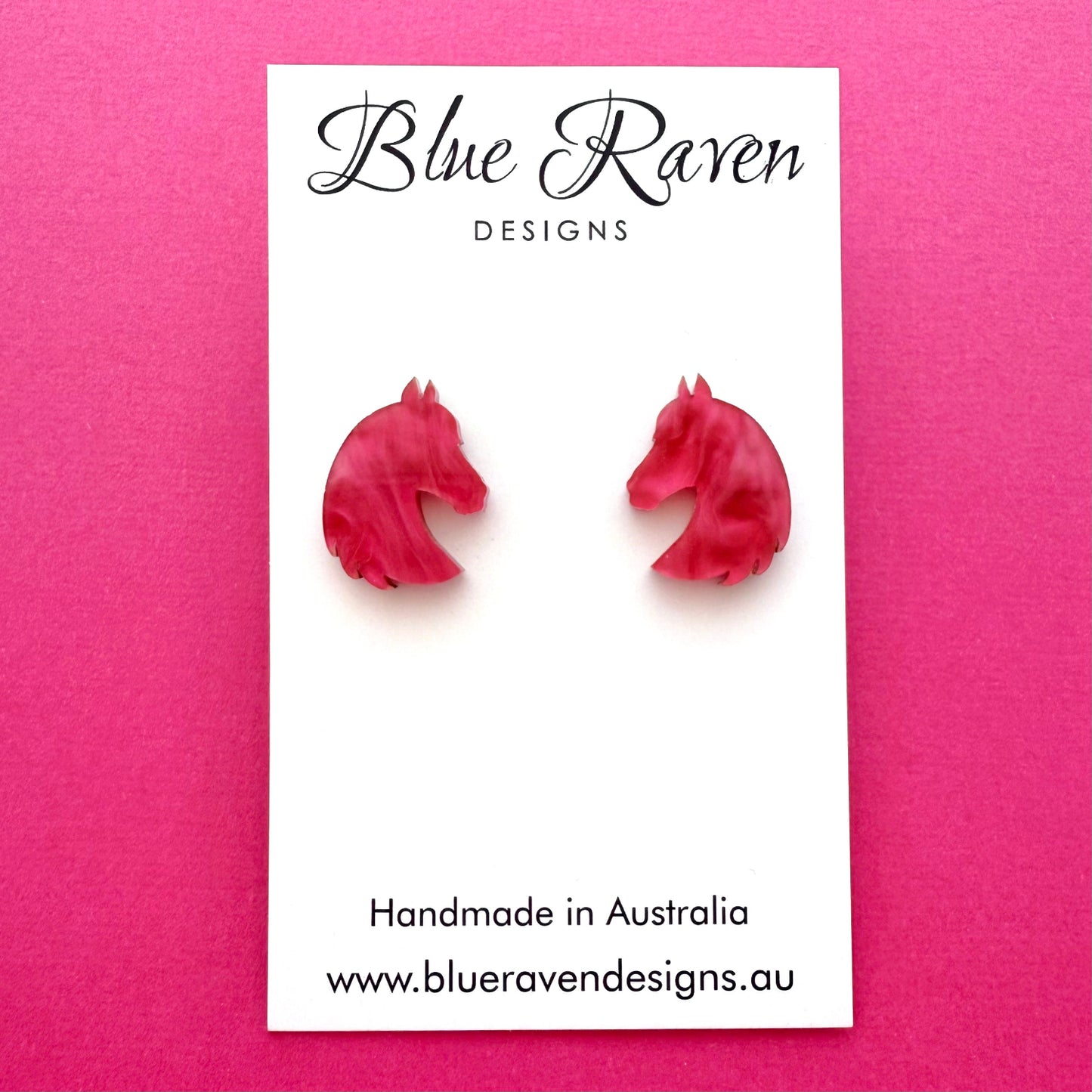 Horse Head Stud Earrings - Hot Pink Marble