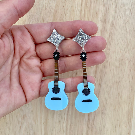 Guitar Earrings - Light Blue