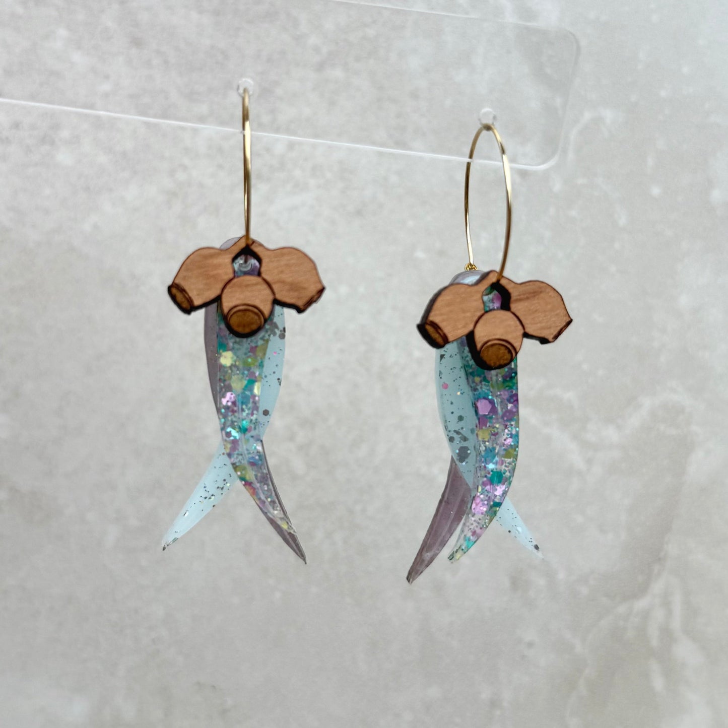 Stacked Gum Leaf Hoop Earrings