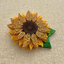 Load image into Gallery viewer, Decorative sunflower with glittery petals on a textured beige background