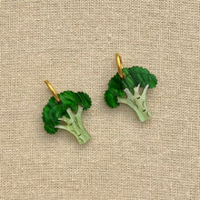 Load image into Gallery viewer, Broccoli-shaped earrings on a beige fabric background