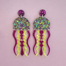 Load image into Gallery viewer, Giant Jellyfish Statement Earrings - Neon Disco