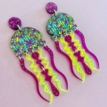 Load image into Gallery viewer, Giant Jellyfish Statement Earrings - Neon Disco