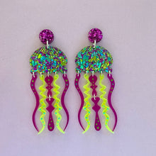 Load image into Gallery viewer, Giant Jellyfish Statement Earrings - Neon Disco