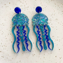 Load image into Gallery viewer, Giant Jellyfish Statement Earrings - Blues