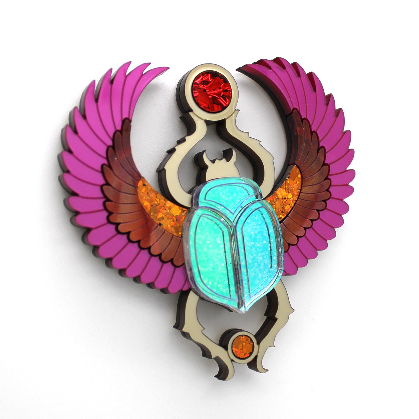 Preorder Winged Scarab Brooch - GPink/Red