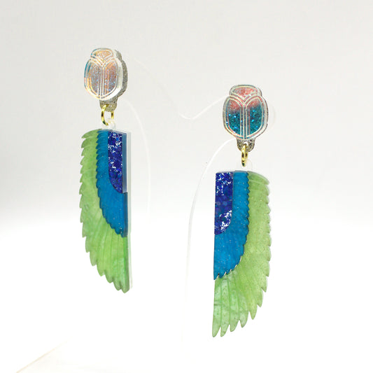 Preorder Scarab Wing Earrings - Green/Blue