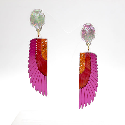 Preorder Scarab Wing Earrings - Pink/Red