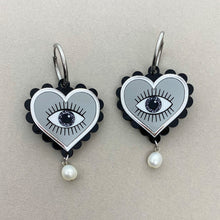 Load image into Gallery viewer, Evil Eye Heart earrings - Monochrome