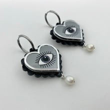 Load image into Gallery viewer, Evil Eye Heart earrings - Monochrome