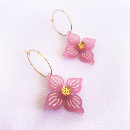 Flower Hoop earrings - Frosted Baby Pink
