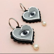Load image into Gallery viewer, Evil Eye Heart earrings - Monochrome
