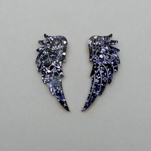 Load image into Gallery viewer, Angel Wing Statement Studs - Charcoal Chunky Glitter