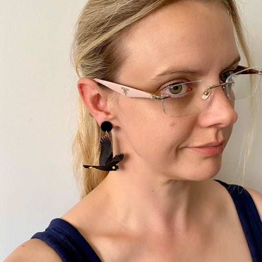 Yellow-Tailed Black Cockatoo Earrings
