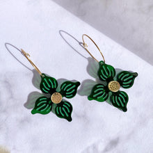 Load image into Gallery viewer, Flower Hoop earrings - Dark Green