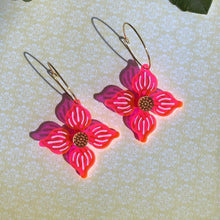 Load image into Gallery viewer, Flower Hoop earrings - Neon Pink