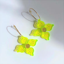Load image into Gallery viewer, Flower Hoop earrings - Neon yellow
