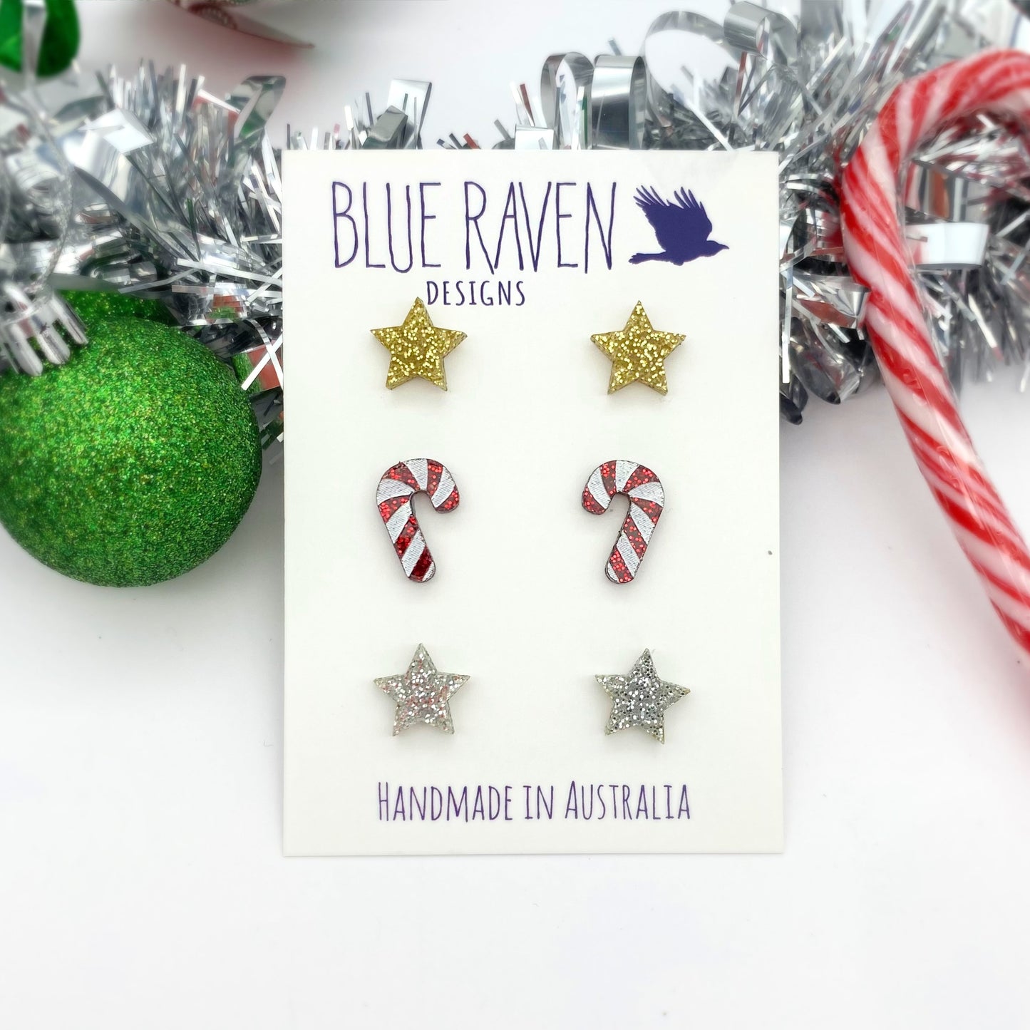 Green Tree Glitter stud earrings