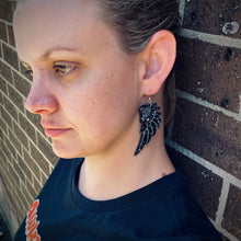 Load image into Gallery viewer, Large Angel Wing Earrings - Charcoal Chunky Glitter