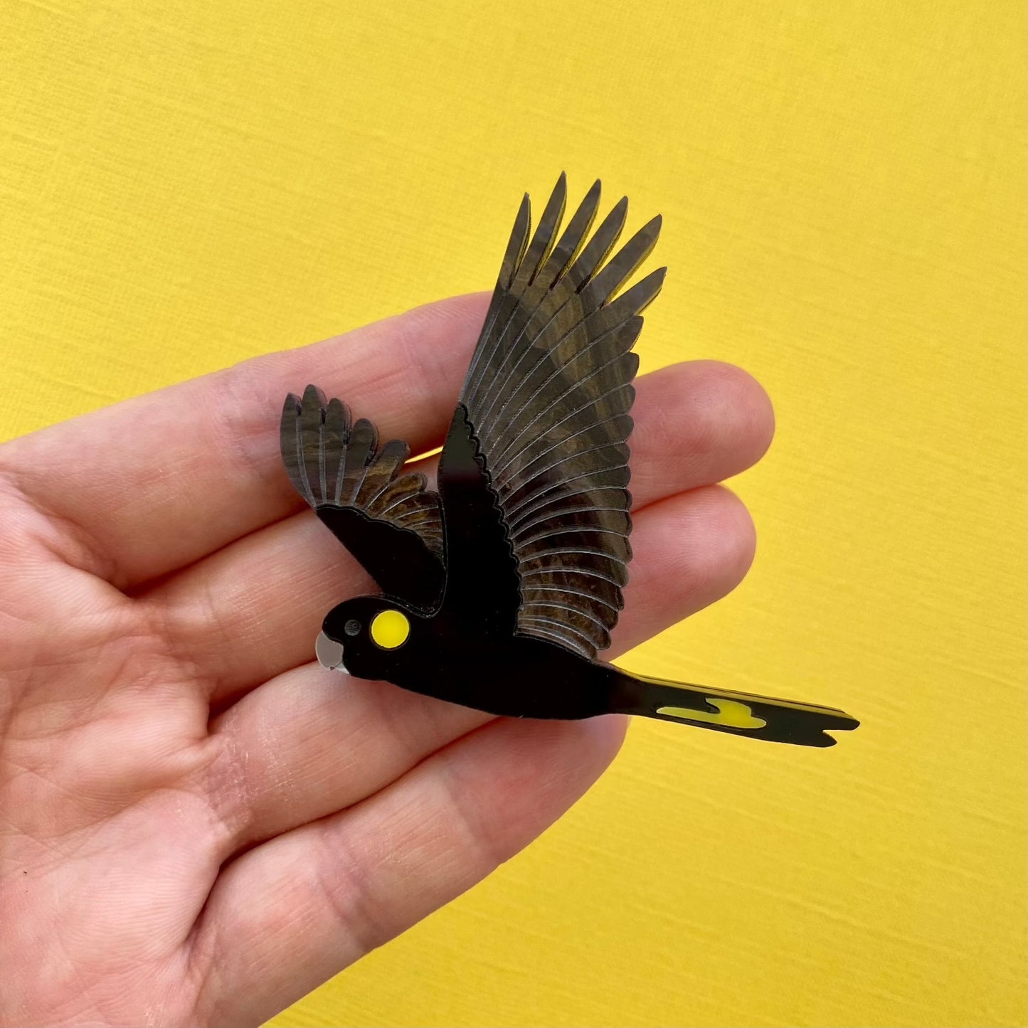 Yellow-Tailed Black Cockatoo brooch
