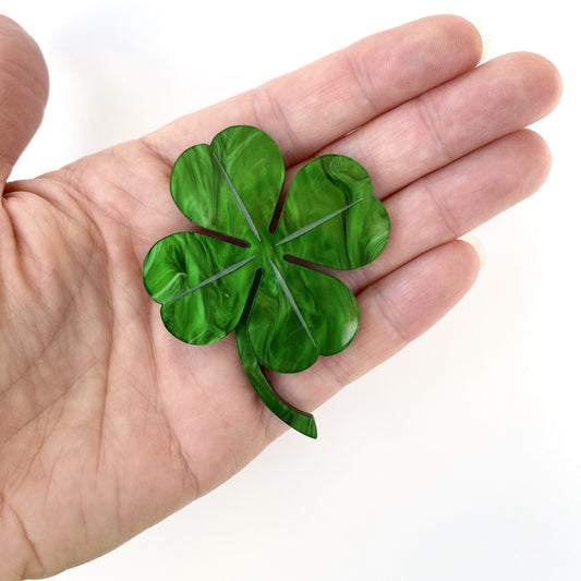 Four Leaf Clover brooch - Green Marble