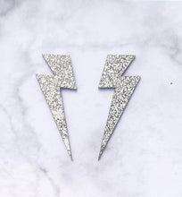 Load image into Gallery viewer, Lightening Bolt Studs - Silver Glitter