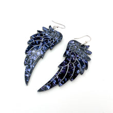 Load image into Gallery viewer, Large Angel Wing Earrings - Charcoal Chunky Glitter