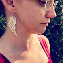 Load image into Gallery viewer, Large Angel Wing Earrings - Silver Chunky Glitter