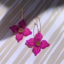 Load image into Gallery viewer, Flower Hoop earrings - Magenta